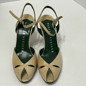 NOS Walter Steiger  Beige Snake high heel sandals Sz 8 hand-made Italy MSRP $460